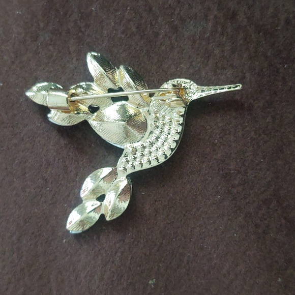 Blue Rhinestone Hummingbird Brooch - Picture 2 of 3